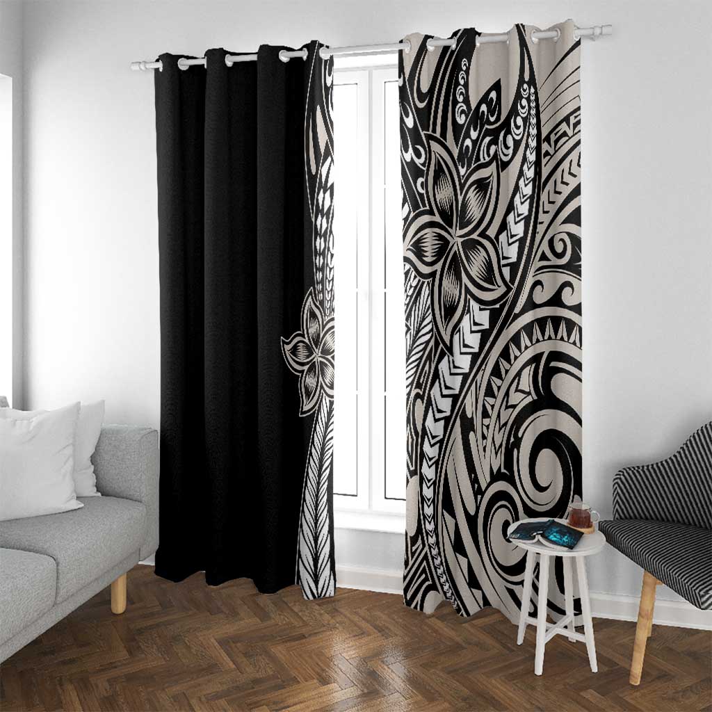 Polynesian Plumeria Floral Tattoo Pattern Window Curtain Beige Style