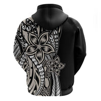 Polynesian Plumeria Floral Tattoo Pattern Zip Hoodie Beige Style