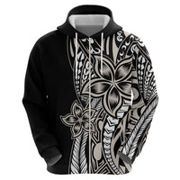 Polynesian Plumeria Floral Tattoo Pattern Zip Hoodie Beige Style