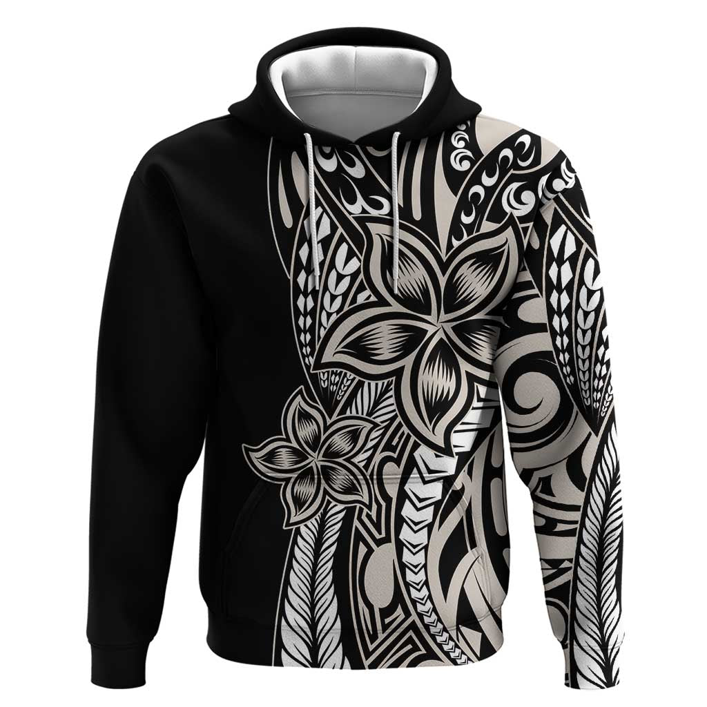 Polynesian Plumeria Floral Tattoo Pattern Zip Hoodie Beige Style
