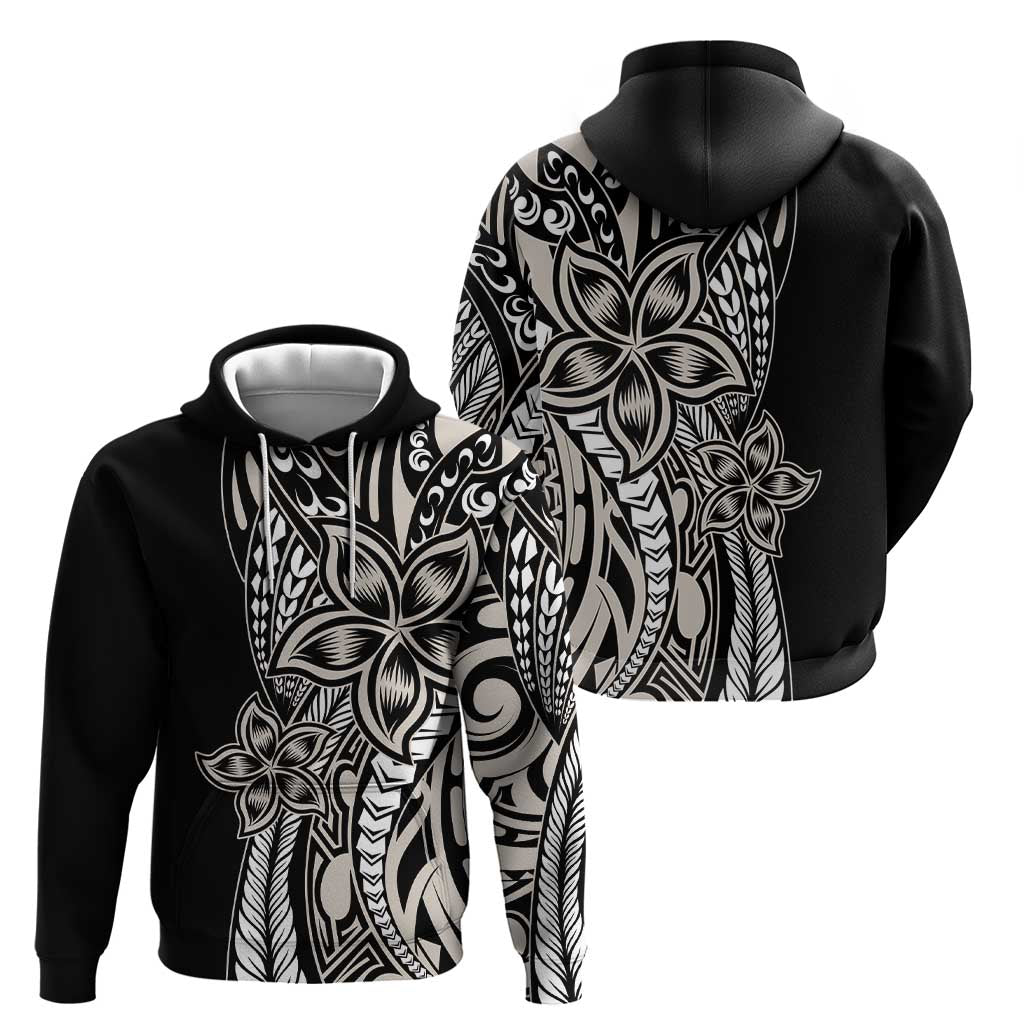Polynesian Plumeria Floral Tattoo Pattern Zip Hoodie Beige Style
