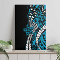 Polynesian Plumeria Floral Tattoo Pattern Canvas Wall Art Blue Style