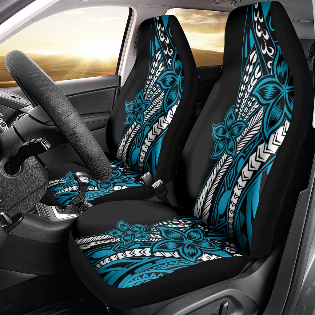 Polynesian Plumeria Floral Tattoo Pattern Car Seat Cover Blue Style