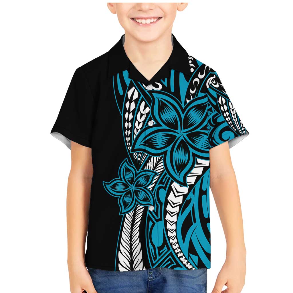 Polynesian Plumeria Floral Tattoo Pattern Family Matching Mermaid Dress and Hawaiian Shirt Bllue Style
