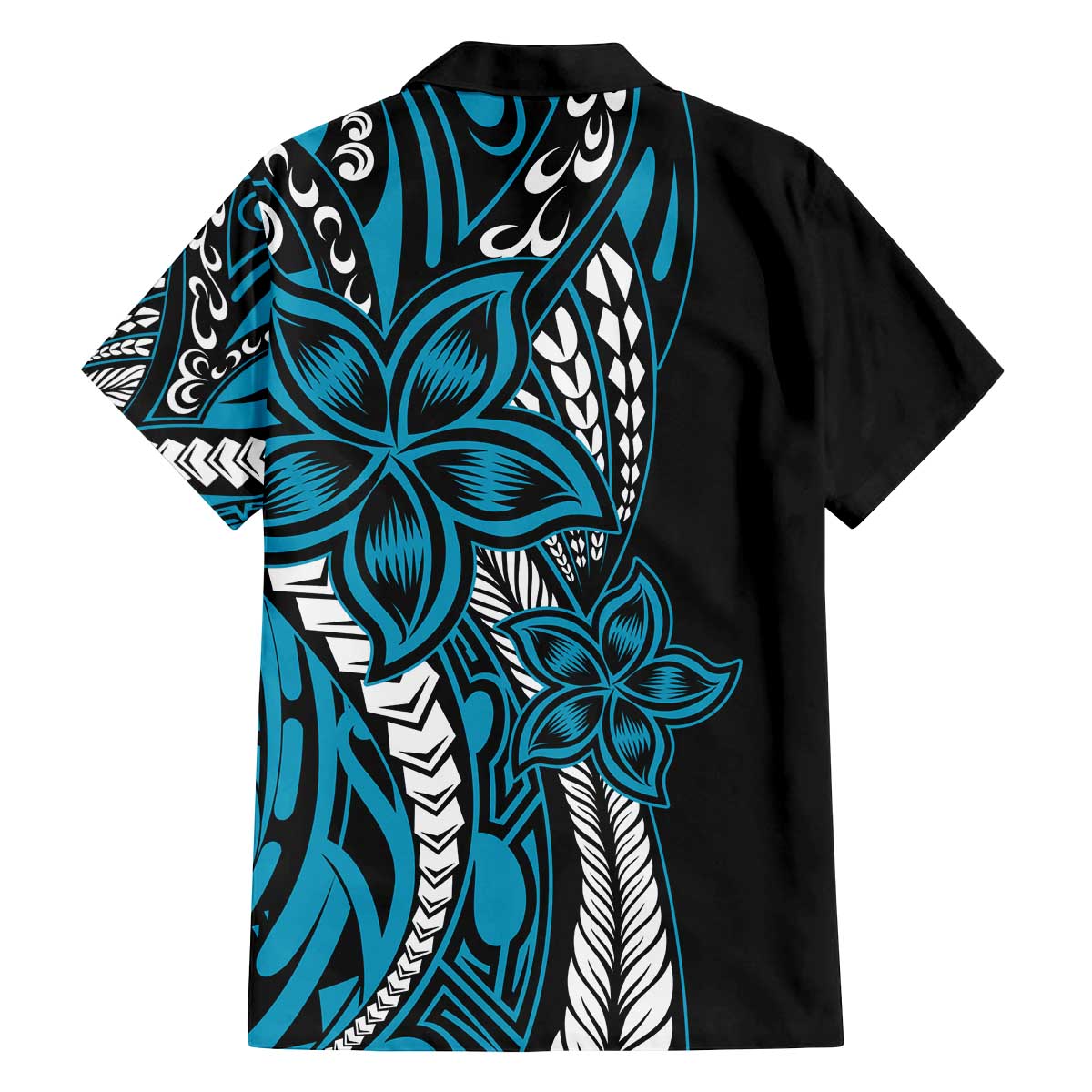 Polynesian Plumeria Floral Tattoo Pattern Family Matching Off Shoulder Short Dress and Hawaiian Shirt Blue Style LT9 - Polynesian Pride