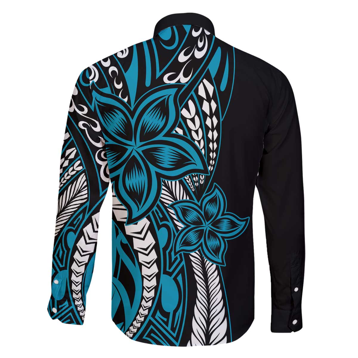 Polynesian Plumeria Floral Tattoo Pattern Family Matching Puletasi and Hawaiian Shirt Blue Style LT9 - Polynesian Pride