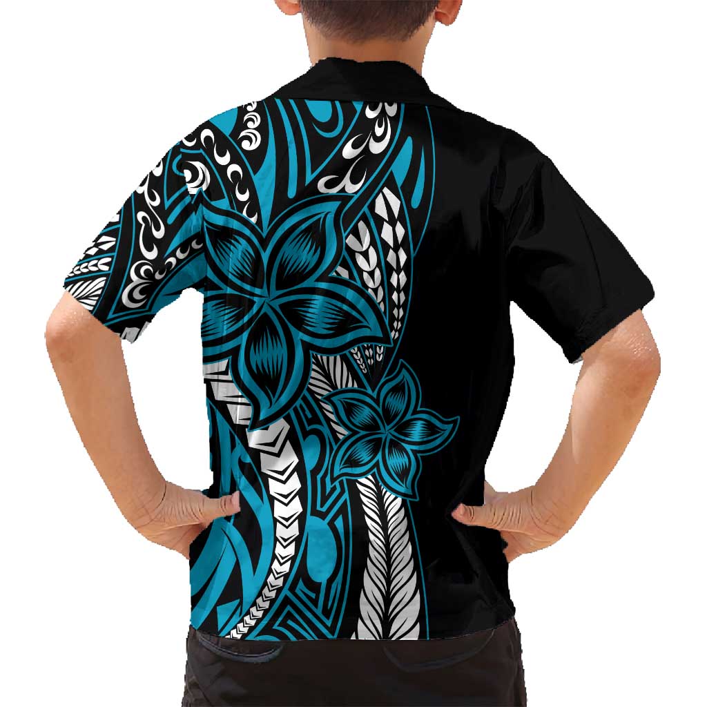 Polynesian Plumeria Floral Tattoo Pattern Family Matching Tank Maxi Dress and Hawaiian Shirt Blue Style LT9 - Polynesian Pride