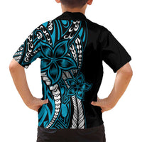Polynesian Plumeria Floral Tattoo Pattern Family Matching Tank Maxi Dress and Hawaiian Shirt Blue Style LT9 - Polynesian Pride