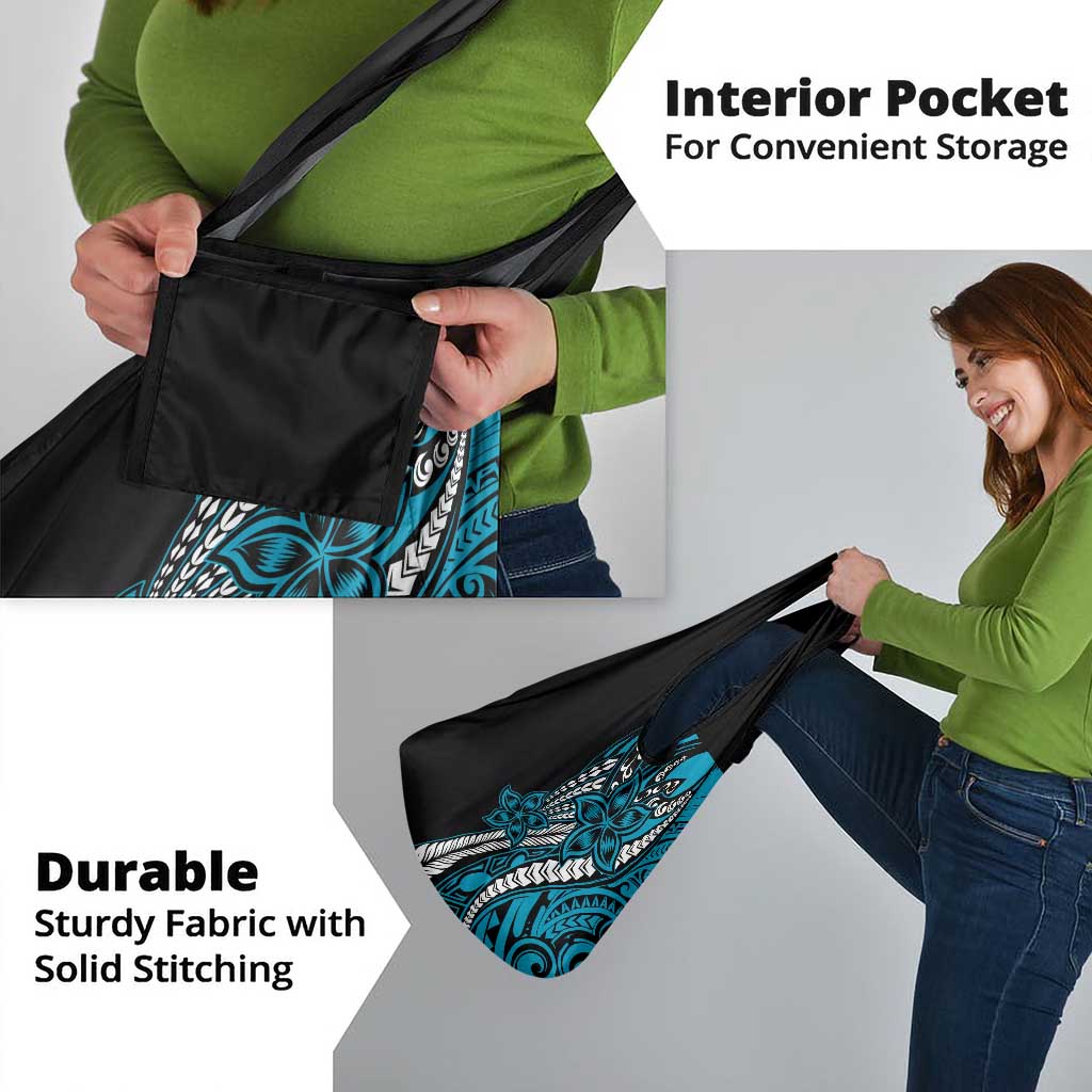 Polynesian Plumeria Floral Tattoo Pattern Grocery Bag Blue Style