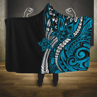 Polynesian Plumeria Floral Tattoo Pattern Hooded Blanket Blue Style