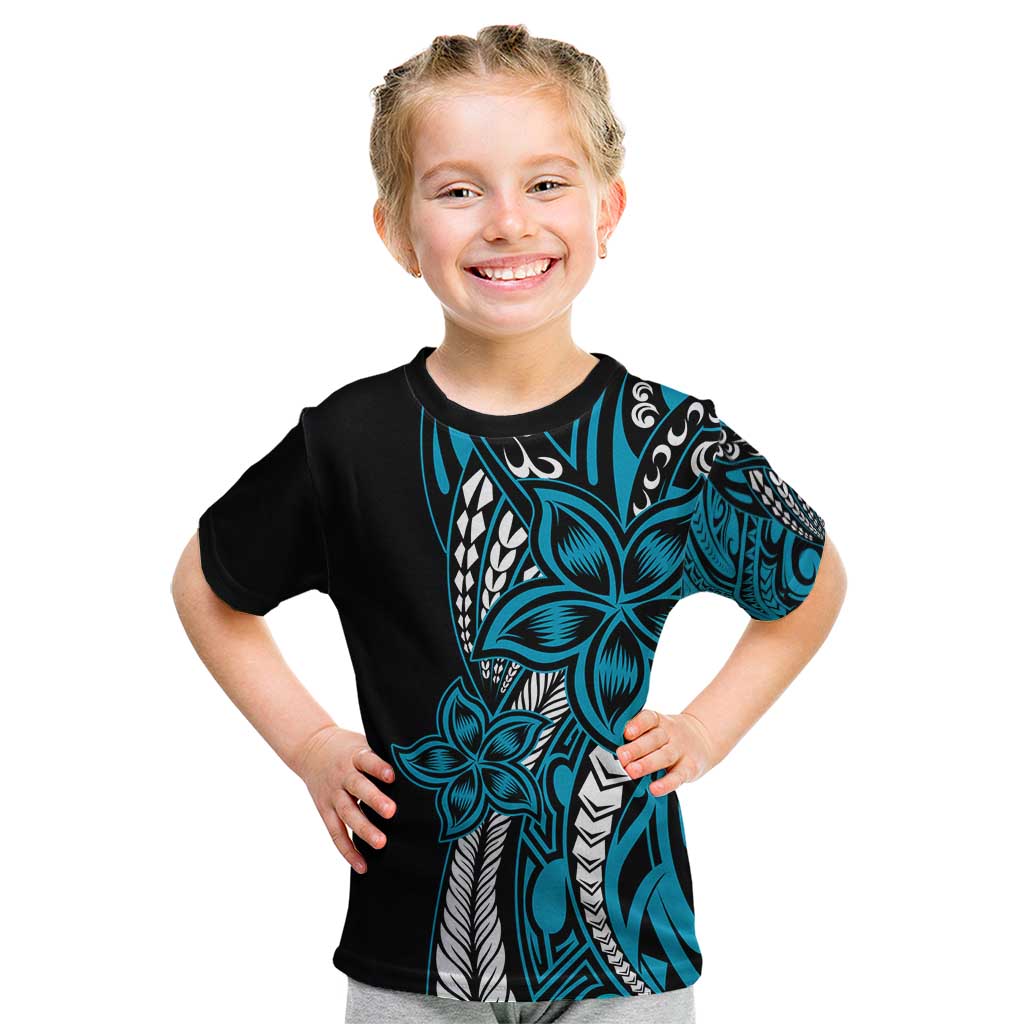 Polynesian Plumeria Floral Tattoo Pattern Kid T Shirt Blue Style LT9 Blue - Polynesian Pride