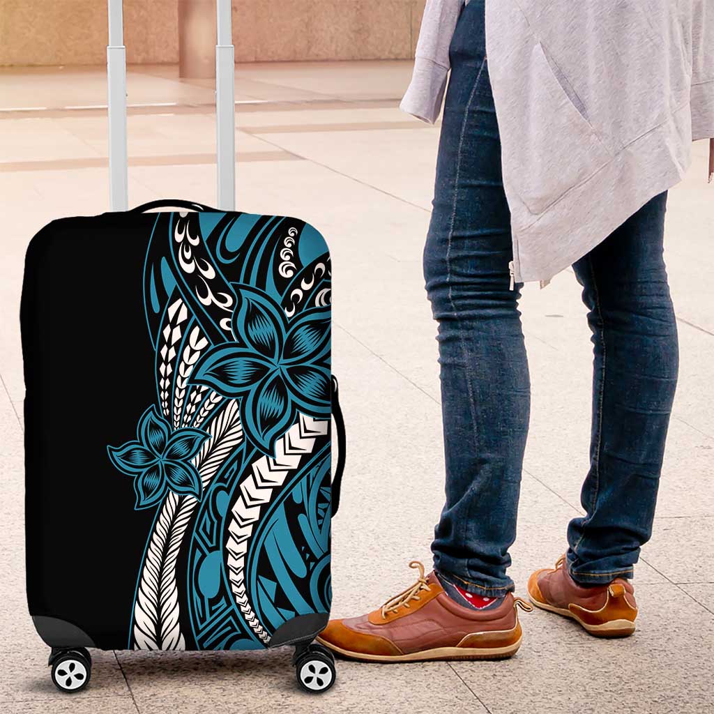 Polynesian Plumeria Floral Tattoo Pattern Luggage Cover Blue Style