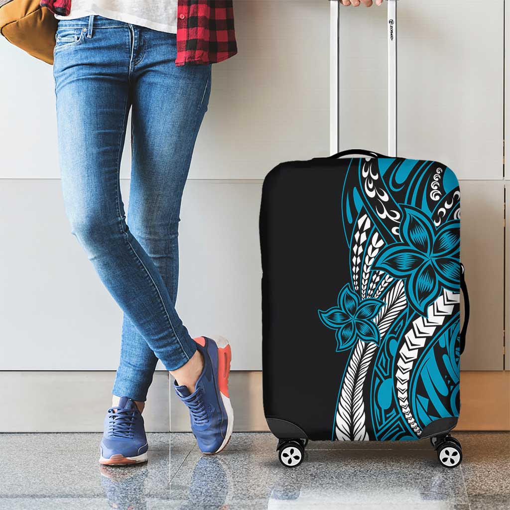 Polynesian Plumeria Floral Tattoo Pattern Luggage Cover Blue Style