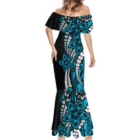 Polynesian Plumeria Floral Tattoo Pattern Mermaid Dress Blue Style LT9 - Polynesian Pride