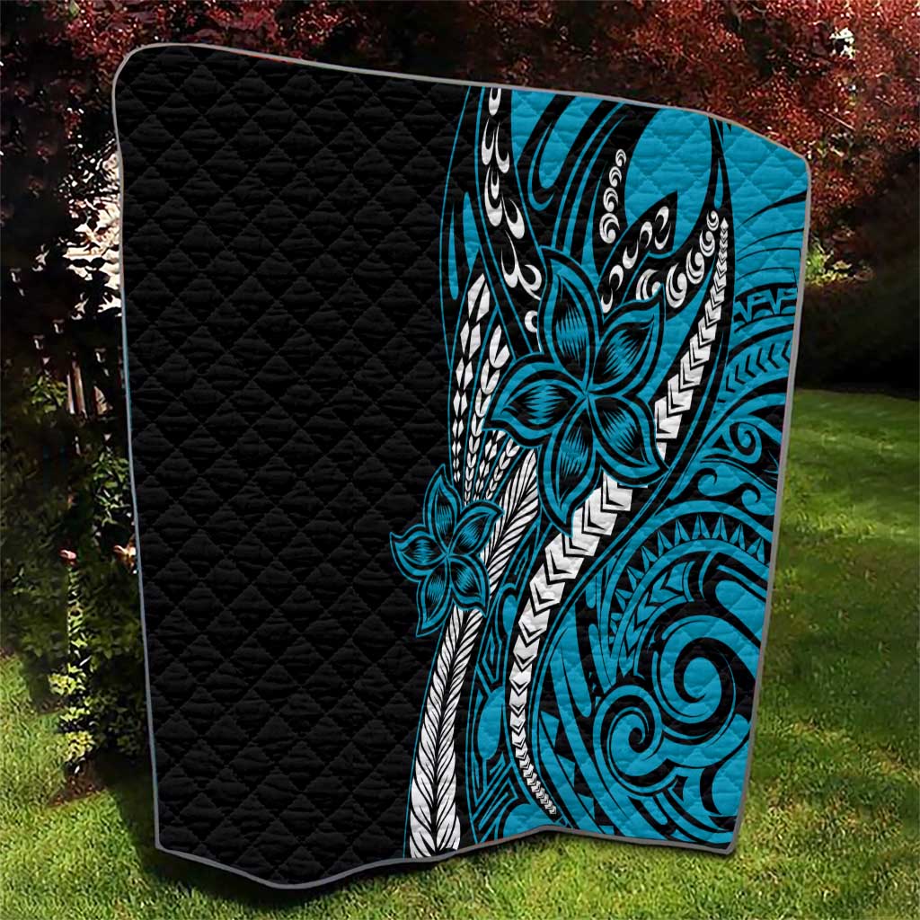 Polynesian Plumeria Floral Tattoo Pattern Quilt Blue Style LT9 - Polynesian Pride