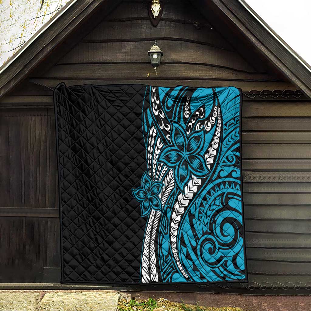 Polynesian Plumeria Floral Tattoo Pattern Quilt Blue Style LT9 - Polynesian Pride