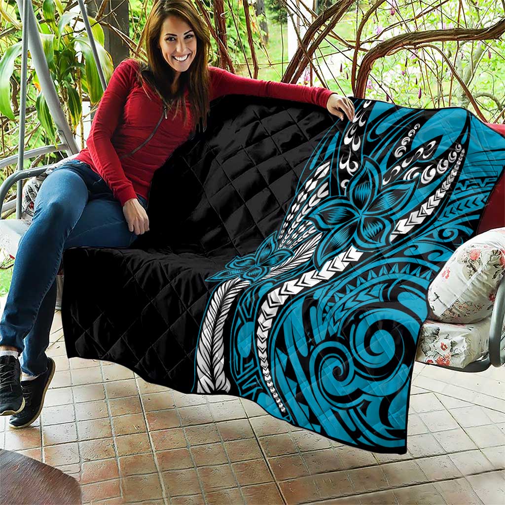 Polynesian Plumeria Floral Tattoo Pattern Quilt Blue Style LT9 - Polynesian Pride