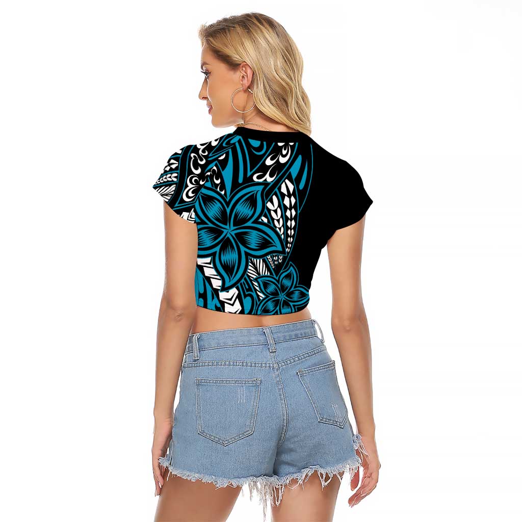 Polynesian Plumeria Floral Tattoo Pattern Raglan Cropped T Shirt Blue Style LT9 - Polynesian Pride