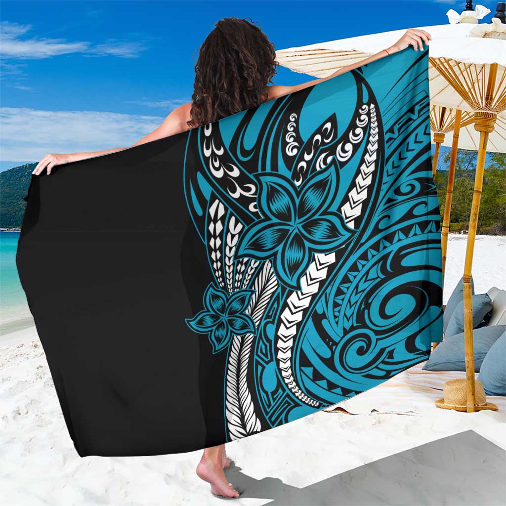 Polynesian Plumeria Floral Tattoo Pattern Sarong Blue Style