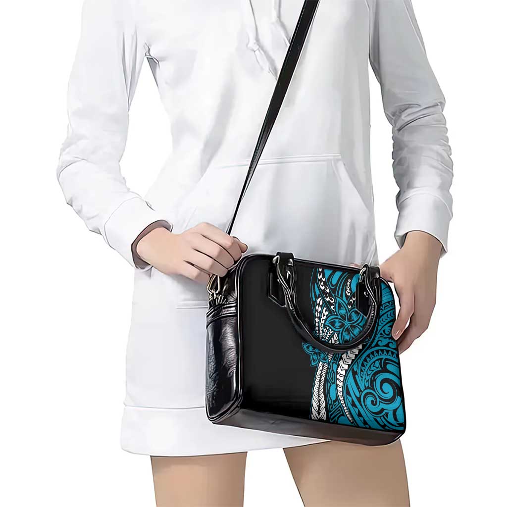 Polynesian Plumeria Floral Tattoo Pattern Shoulder Handbag Blue Style