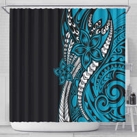 Polynesian Plumeria Floral Tattoo Pattern Shower Curtain Blue Style LT9 - Polynesian Pride