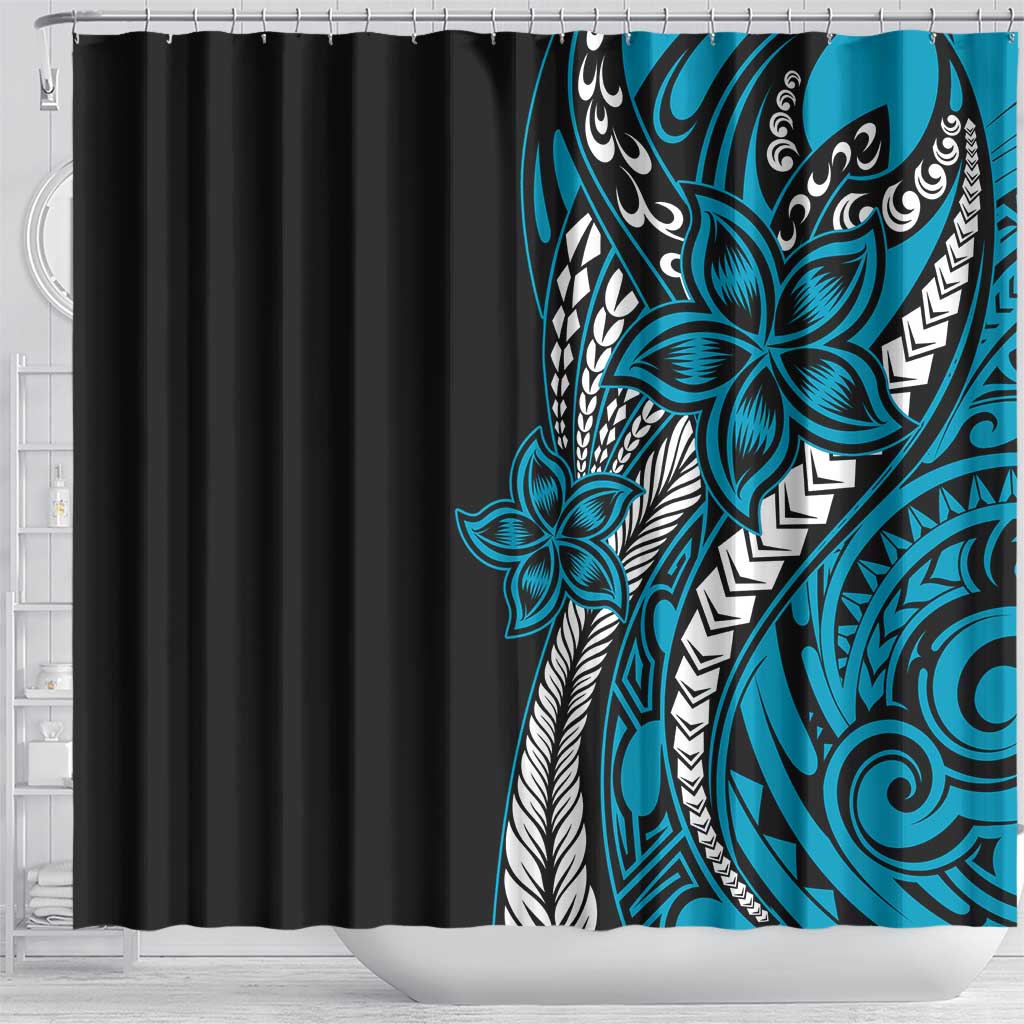Polynesian Plumeria Floral Tattoo Pattern Shower Curtain Blue Style LT9 - Polynesian Pride