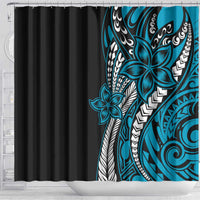 Polynesian Plumeria Floral Tattoo Pattern Shower Curtain Blue Style LT9 - Polynesian Pride