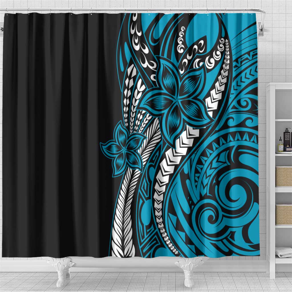 Polynesian Plumeria Floral Tattoo Pattern Shower Curtain Blue Style LT9 - Polynesian Pride