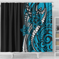 Polynesian Plumeria Floral Tattoo Pattern Shower Curtain Blue Style LT9 - Polynesian Pride
