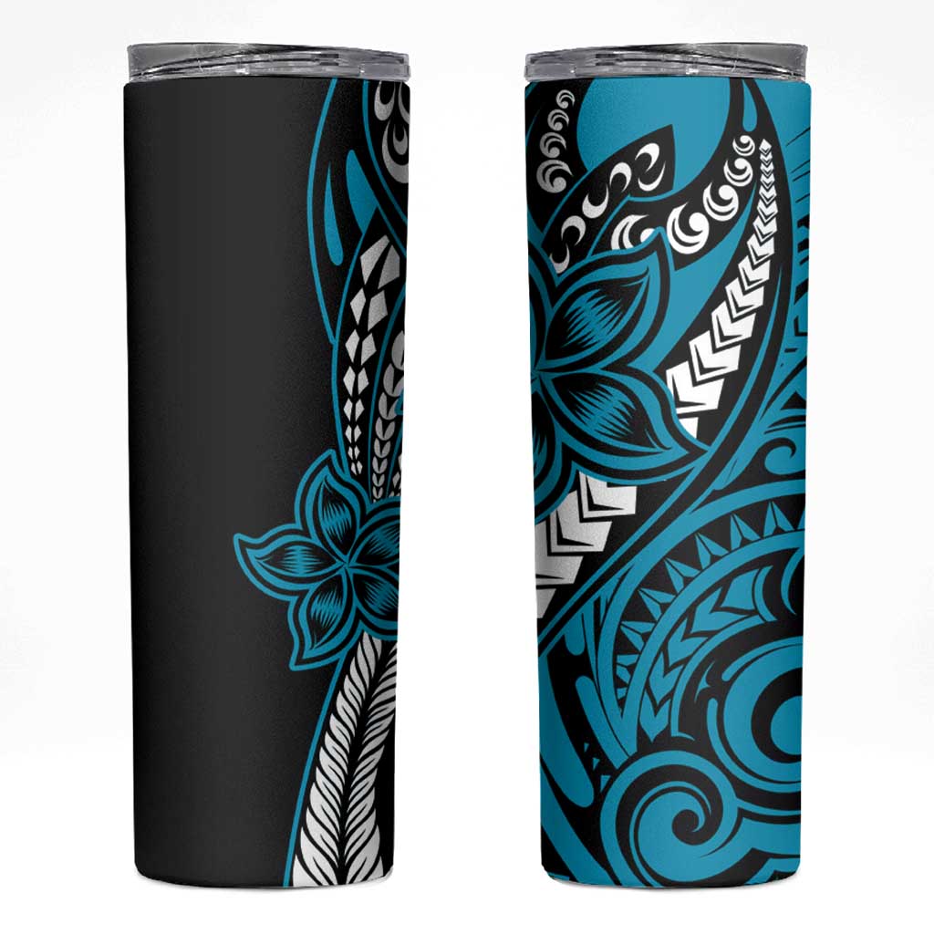 Polynesian Plumeria Floral Tattoo Pattern Skinny Tumbler Bllue Style