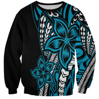 Polynesian Plumeria Floral Tattoo Pattern Sweatshirt Bllue Style