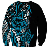 Polynesian Plumeria Floral Tattoo Pattern Sweatshirt Bllue Style