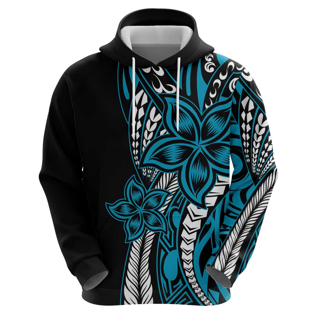 Polynesian Plumeria Floral Tattoo Pattern Zip Hoodie Bllue Style