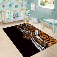 Polynesian Plumeria Floral Tattoo Pattern Area Rug Gold Style