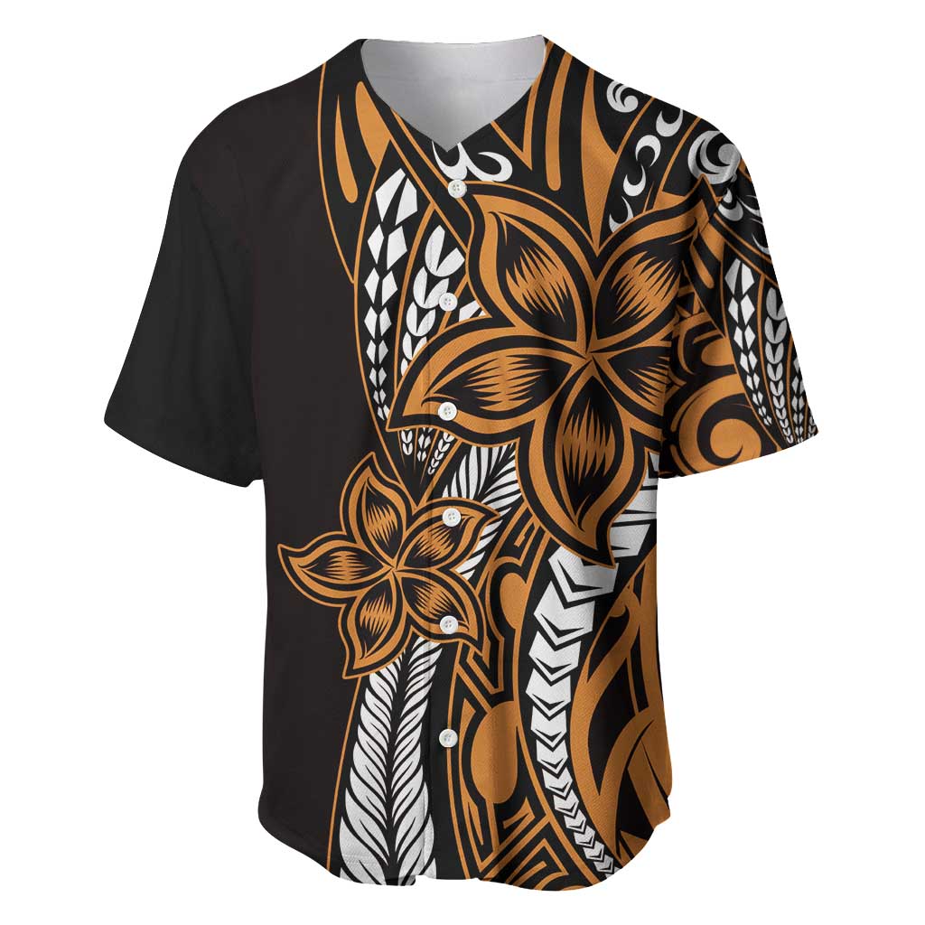 Polynesian Plumeria Floral Tattoo Pattern Baseball Jersey Gold Style LT9 Gold - Polynesian Pride