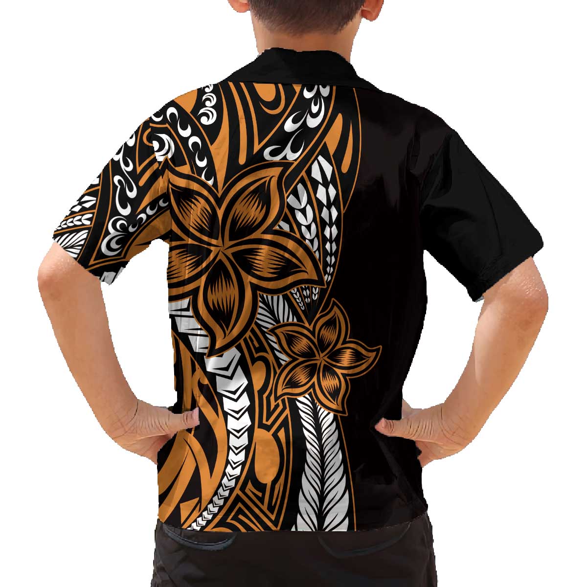 Polynesian Plumeria Floral Tattoo Pattern Family Matching Puletasi and Hawaiian Shirt Gold Style LT9 - Polynesian Pride