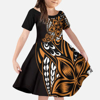 Polynesian Plumeria Floral Tattoo Pattern Family Matching Puletasi and Hawaiian Shirt Gold Style LT9 Daughter's Dress Gold - Polynesian Pride