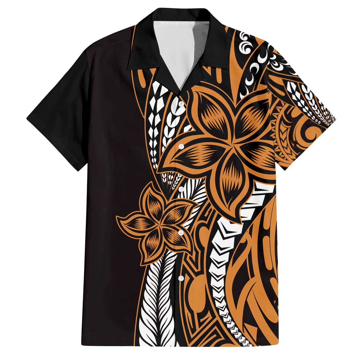 Polynesian Plumeria Floral Tattoo Pattern Family Matching Puletasi and Hawaiian Shirt Gold Style LT9 Dad's Shirt - Short Sleeve Gold - Polynesian Pride