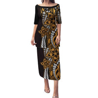 Polynesian Plumeria Floral Tattoo Pattern Family Matching Puletasi and Hawaiian Shirt Gold Style LT9 Mom's Dress Gold - Polynesian Pride