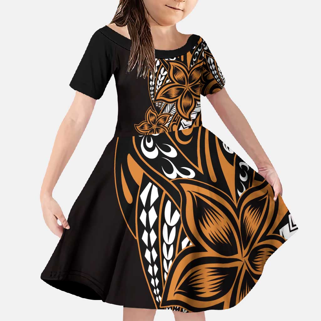 Polynesian Plumeria Floral Tattoo Pattern Family Matching Summer Maxi Dress and Hawaiian Shirt Gold Style