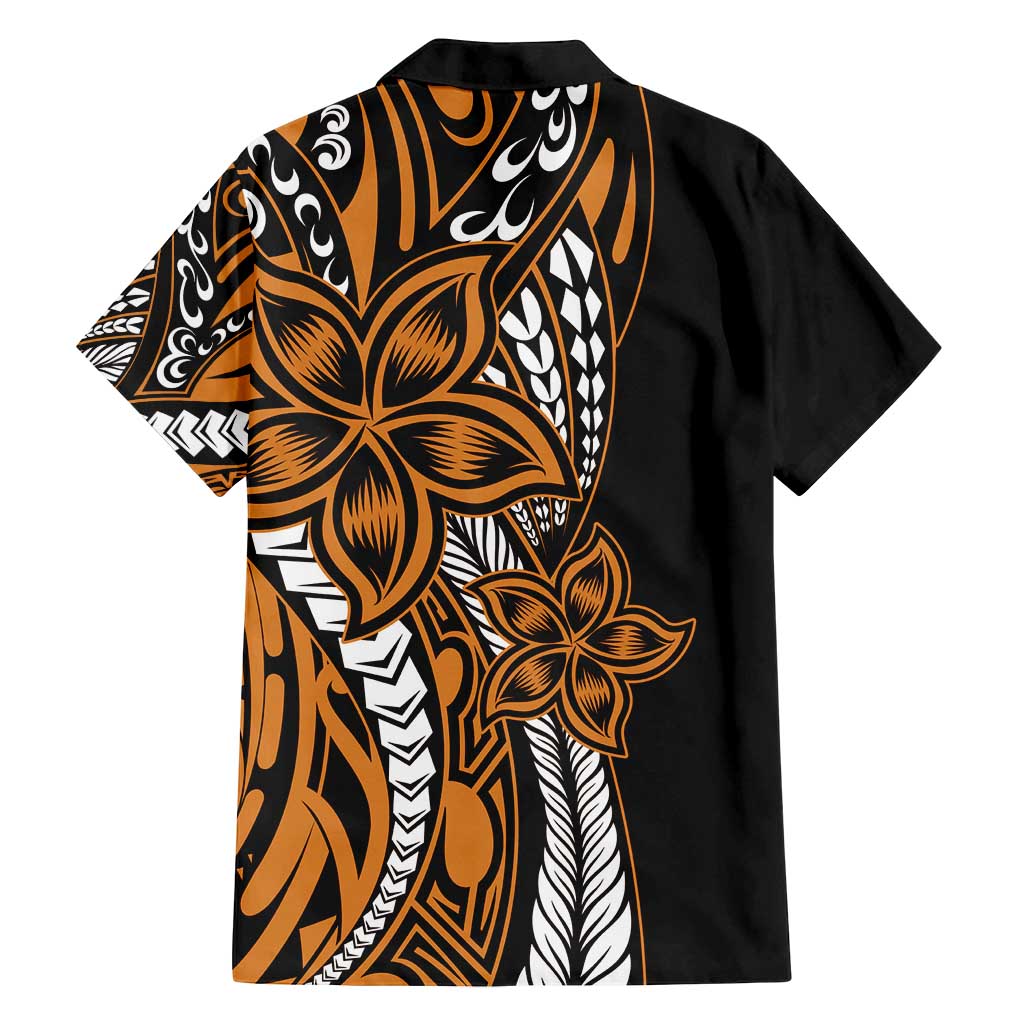 Polynesian Plumeria Floral Tattoo Pattern Family Matching Summer Maxi Dress and Hawaiian Shirt Gold Style