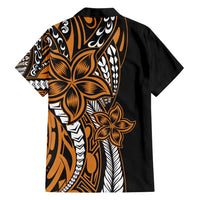 Polynesian Plumeria Floral Tattoo Pattern Family Matching Tank Maxi Dress and Hawaiian Shirt Gold Style