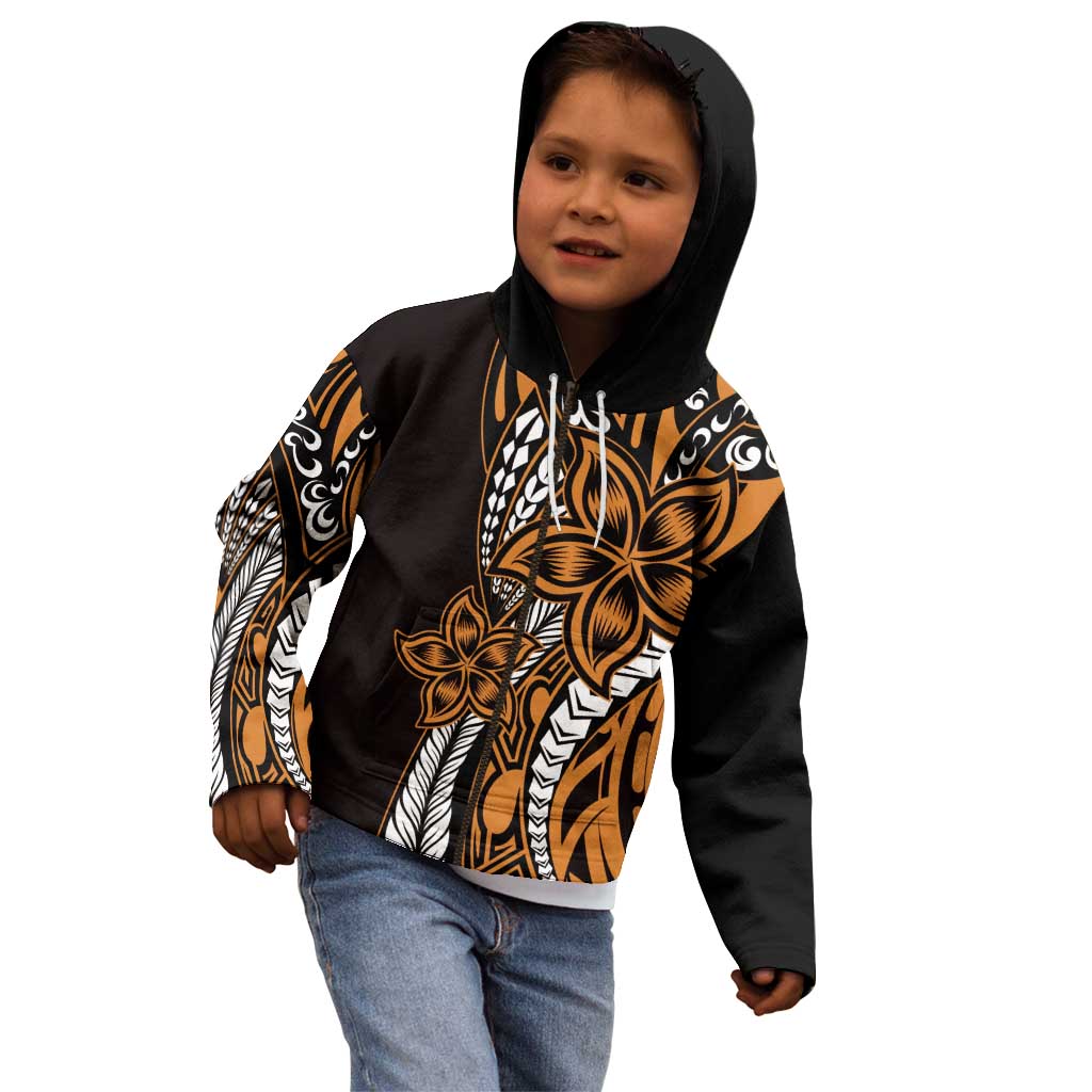 Polynesian Plumeria Floral Tattoo Pattern Kid Hoodie Gold Style