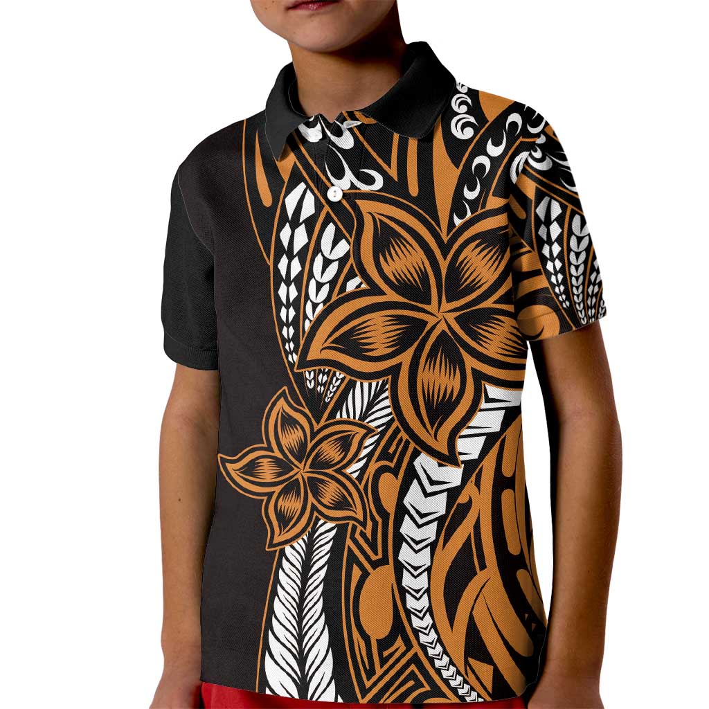 Polynesian Plumeria Floral Tattoo Pattern Kid Polo Shirt Gold Style LT9 Kid Gold - Polynesian Pride