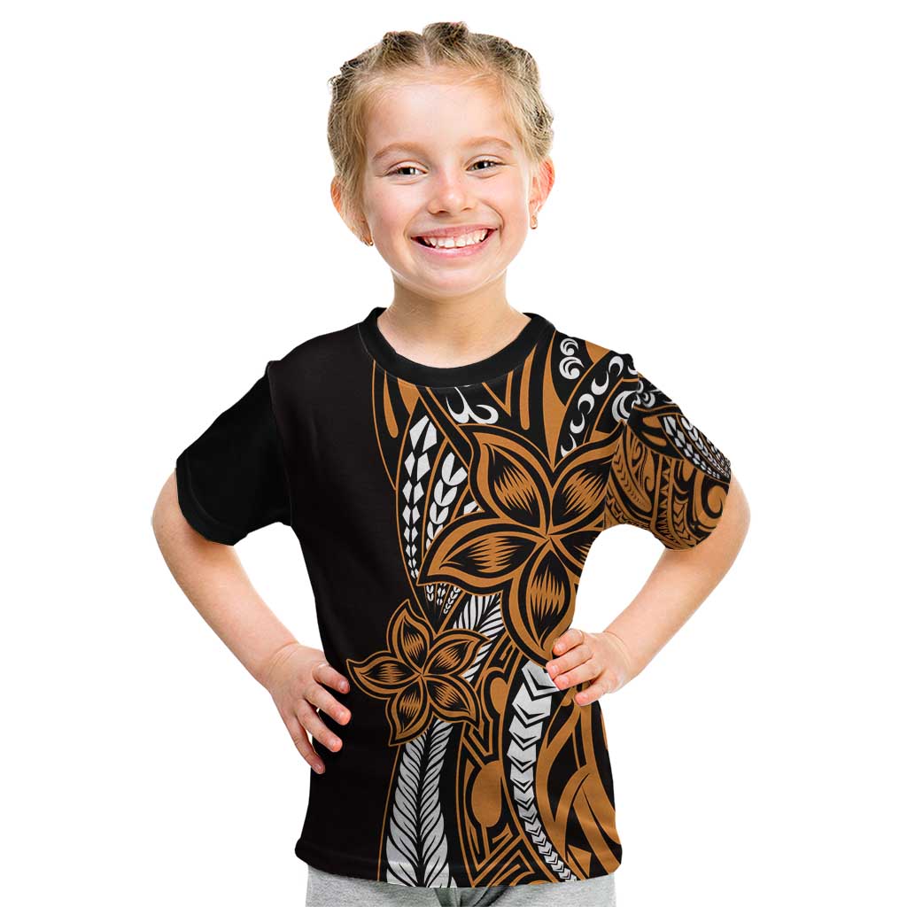 Polynesian Plumeria Floral Tattoo Pattern Kid T Shirt Gold Style LT9 Gold - Polynesian Pride