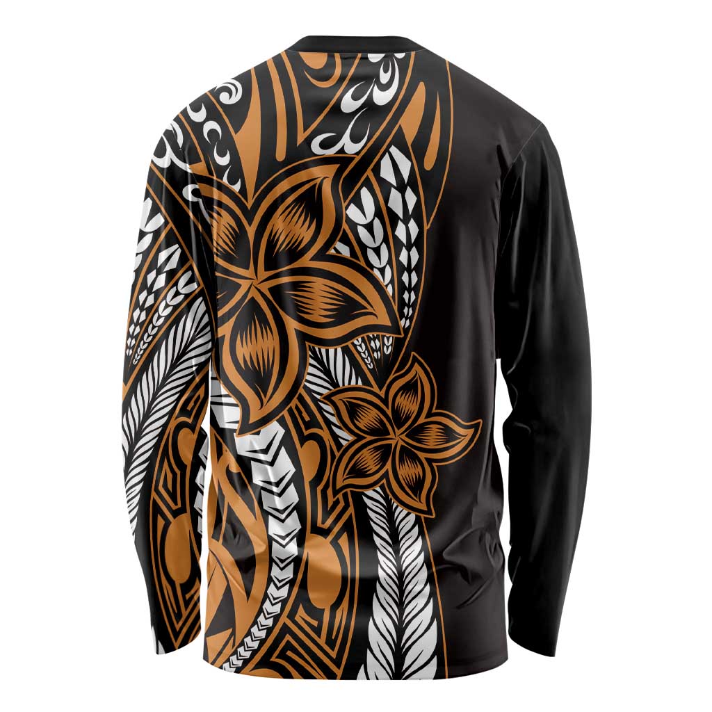 Polynesian Plumeria Floral Tattoo Pattern Long Sleeve Shirt Gold Style