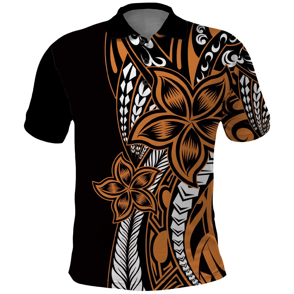 Polynesian Plumeria Floral Tattoo Pattern Polo Shirt Gold Style
