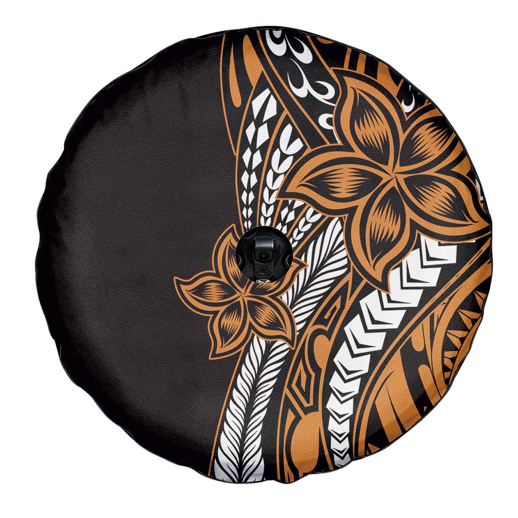 Polynesian Plumeria Floral Tattoo Pattern Spare Tire Cover Gold Style