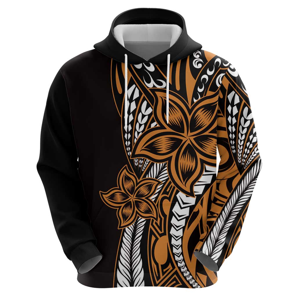 Polynesian Plumeria Floral Tattoo Pattern Zip Hoodie Gold Style