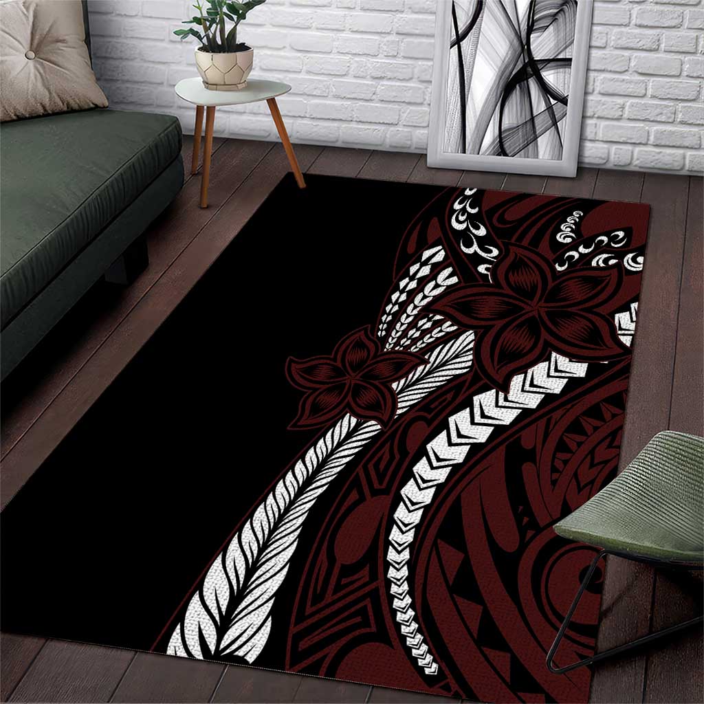 Polynesian Plumeria Floral Tattoo Pattern Area Rug Oxblood Style